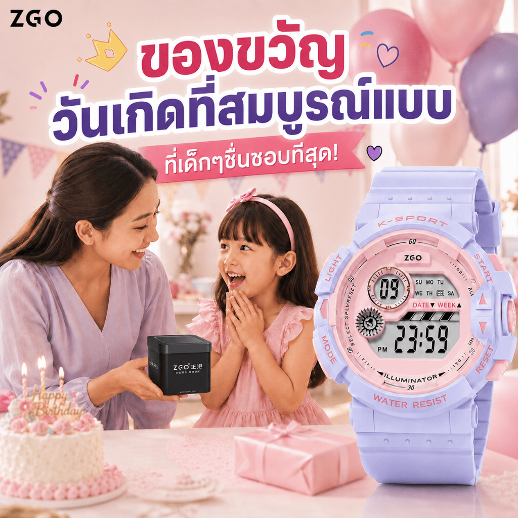 ZGO นาฬิกาดิจิตอล กันน้ำได้ สไตล์สปอร์ต สำหรับเด็กผู้หญิง นักเรียน เด็กเล็ก แบบน่ารัก สีสันสดใส 821
