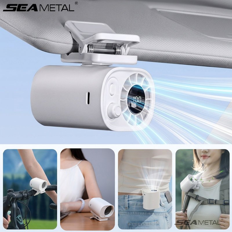 SEAMETAL พัดลมพกพาแบบหนีบ ความเร็วสูง 100 ระดับ แบตเตอรี่ใช้งานได้นาน จอ LED ชาร์จซ้ำได้ หนีบตรงไหนก็ได้