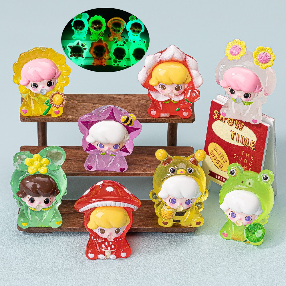 8PCS พืชฟองเด็กเห็ด Bee Cactus ดอกไม้ Big Eye Baby 3D เรซิ่น Charms สําหรับ DIY