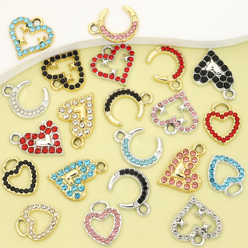10 ชิ้นที่มีสีสัน Rhinestones Inlay Love Heart & Star & Moon Design Alloy Charms, แฟชั่นสร้อยคอสร้อยข้อมือต่างหูพวงกุญแจและแขวนใด ๆ DIY จี้สไตล์ต่างๆ