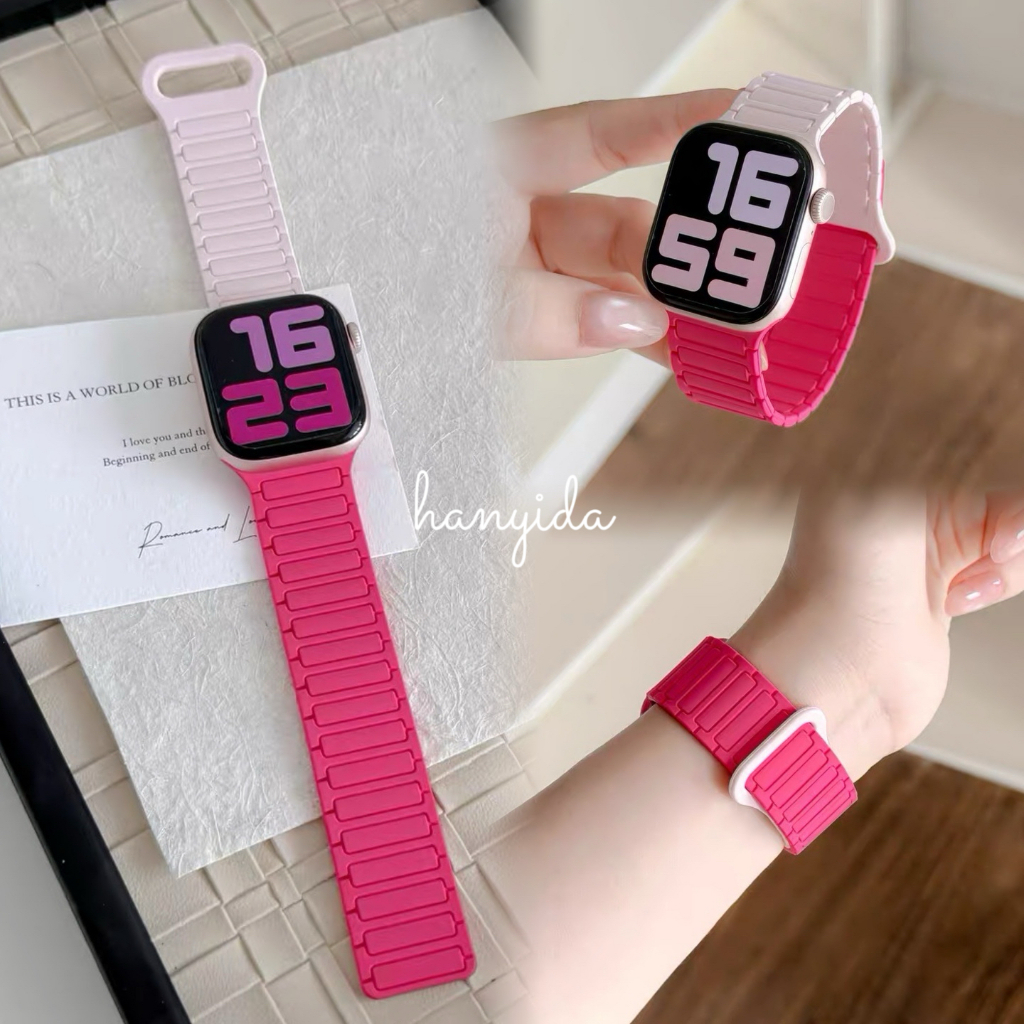 สายนาฬิกาสปอร์ตแม่เหล็กซิลิโคนทูโทนสายถักแม่เหล็กสําหรับสาย Apple Watch iseries11 10 987654321, SE3, SE2, Ultra, Ultra2 49mm 46mm 41mm. 45mm 44mm 42mm 40mm 38mm w