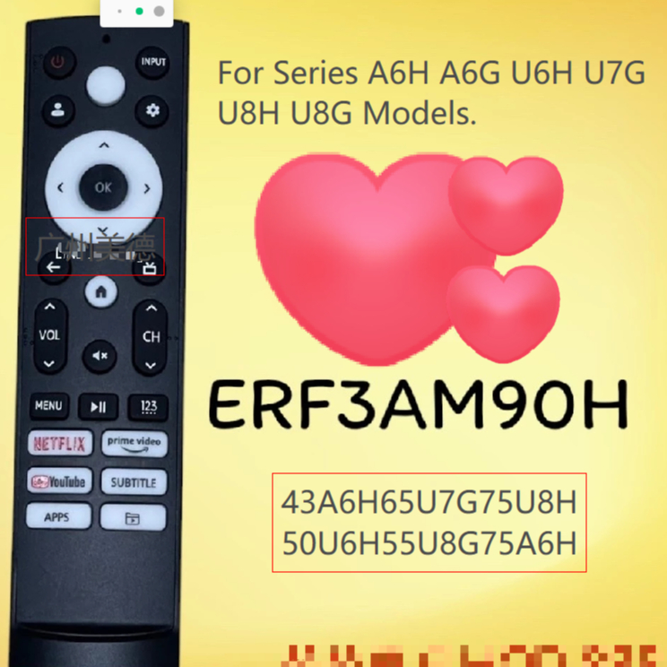 HISENSE รีโมททีวี (HISENSE) รหัส ERF3AM90H ERF3A90H (ไม่มีคําสั่งเสียง) สําหรับรุ่น Series A6H A6G U
