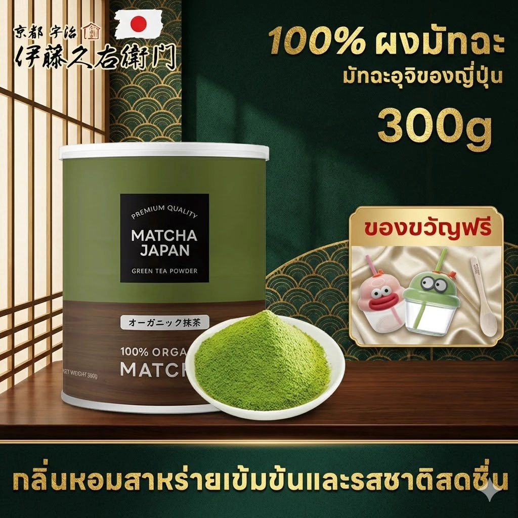 (ซื้อ 1 แถม 2)Matcha Japan ผงมัทฉะ ออร์แกนิค (Organic Matcha Powder) ขนาด 300g ขนาด ไม่ผสมแป้ง ไม่ผสมน้ำตาล ทานง่ายไม่ขม