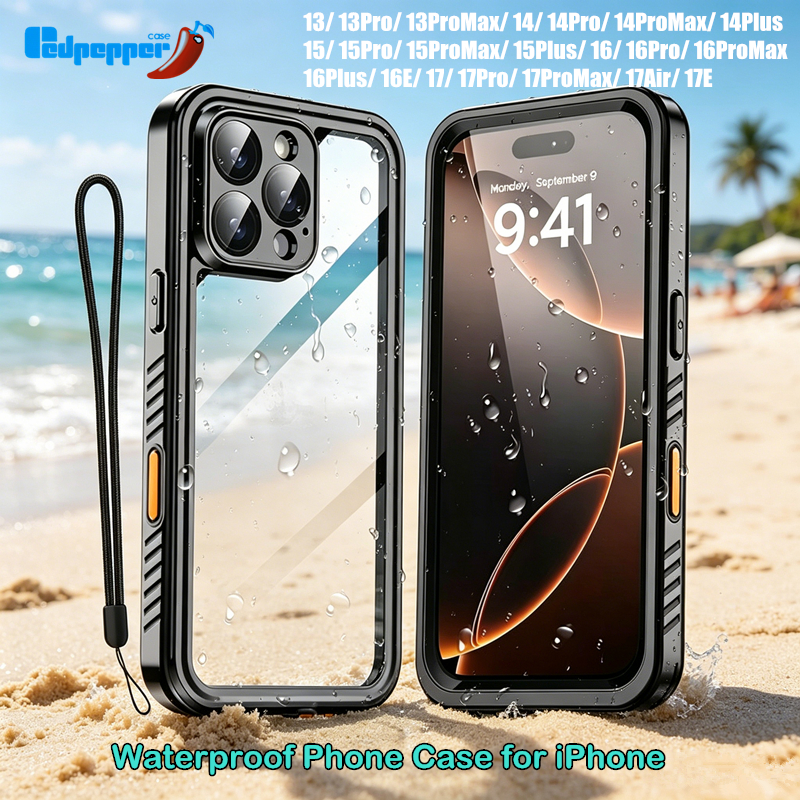 Summer Outdoor Sports Underwater IP68 Waterproof Phone Case for iPhone 13 14 15 16 17 Pro Max Plus 17E 16E 360 Full Body Protective Shockproof Cover