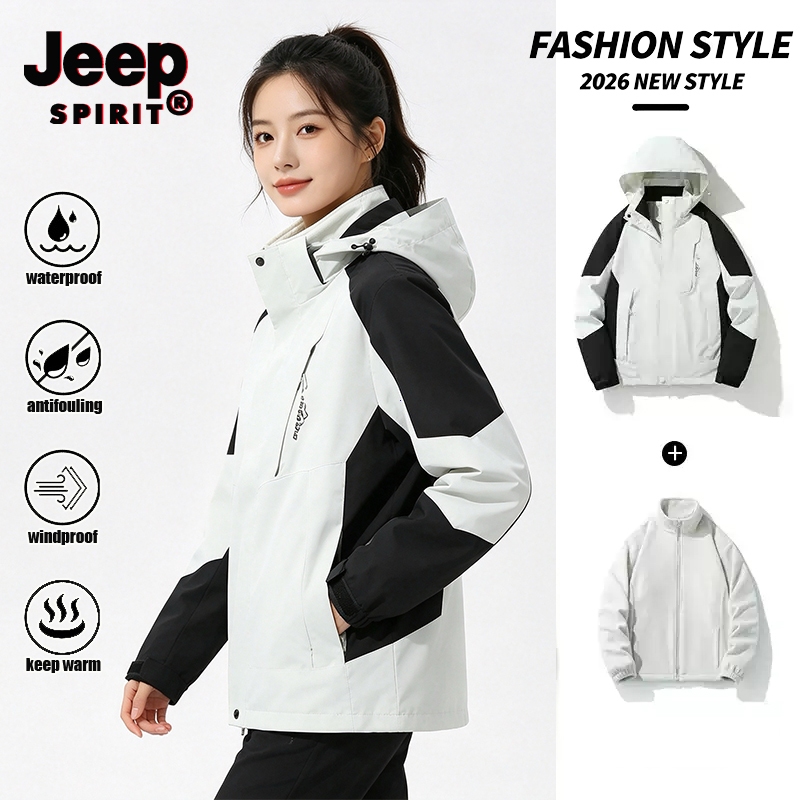 JEEP SPIRIT เสื้อแจ็คเก็ตสกีแบบกันลม Thermal Warm 3 In 1, เสื้อโค้ทแบบหนาสําหรับเดินทางเดินป่ากลางแจ้ง