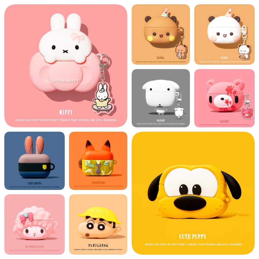 (รูปแบบใหม่) เคส Carrtoon น่ารักสําหรับ AirPods4/4ANC/3/Pro/Pro2/Pro3 เคสซิลิโคนอ่อนนุ่มพร้อมคาราบิเนอร์