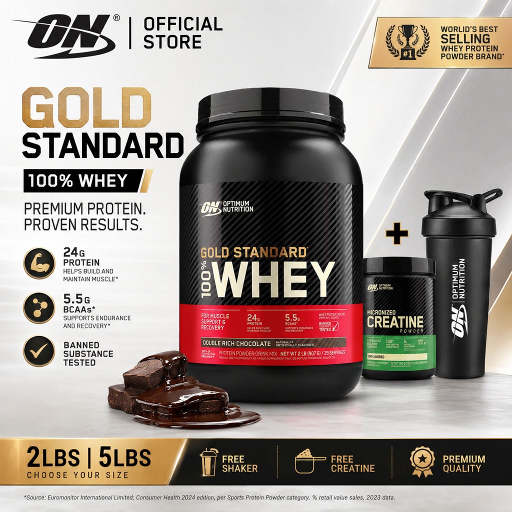 Optimum Nutrition Gold Standard Whey 2LBS/5LBS Double Rich Chocolate, Lean Muscle Building Recovery