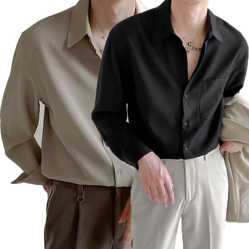 เสื้อโปโลแขนยาวลําลอง ทรงหลวม ขนาดใหญ่ สีกากี แฟชั่นฤดูร้อน สไตล์เกาหลี สําหรับผู้ชาย เสื้อเชิ้ตผู้ชาย