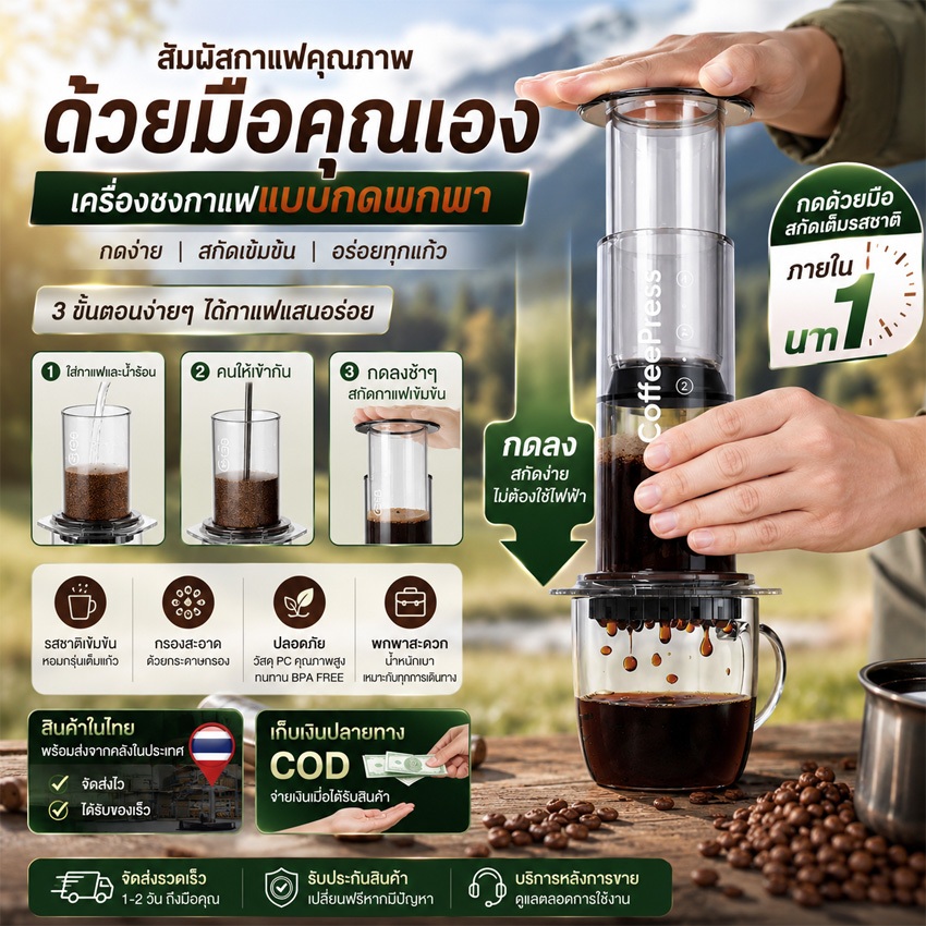 ⭐️โกดังในพื้นที่+COD⭐ AeroPress Go Coffee Drip Filter เครื่องชงกาแฟ เครื่องชงกาแฟ Espresso Press Coffee Brewer Pembancuh Kopi