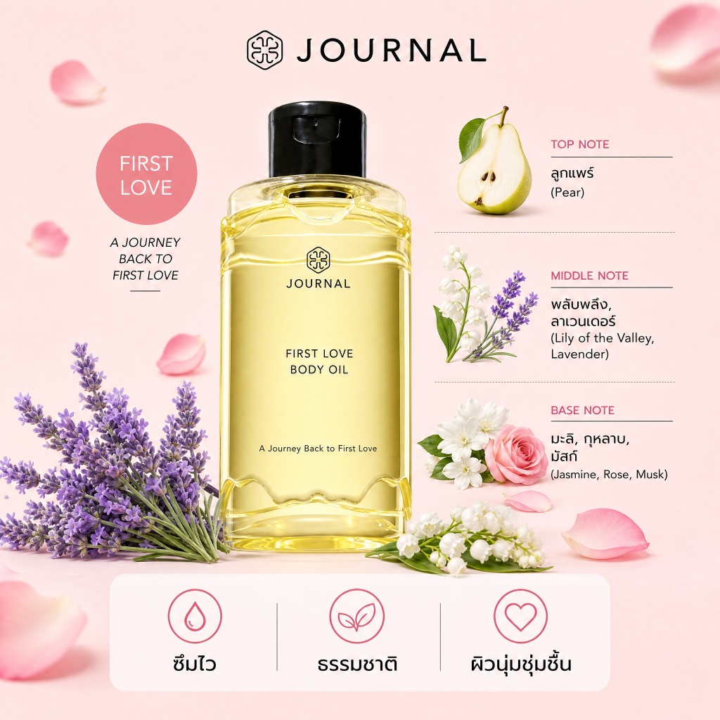 Journal Nang Ram Body Oil 180ml - Deep Moisturizing & Long Lasting Fragrance & Fast Absorbing & Non Greasy