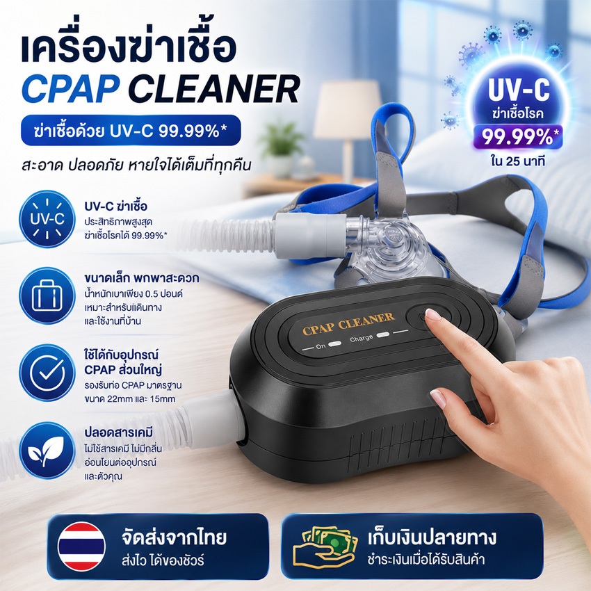 ⭐️โกดังในพื้นที่+COD⭐ เครื่องทําความสะอาด CPAP และเครื่องฆ่าเชื้อและฆ่าเชื้อแบบพกพาสําหรับใช้ในบ้าน APAP BiPAP Mask Tube Cleaner