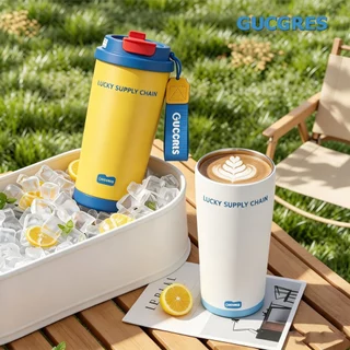 GUCGRES(500ml/17oz)แก้วกาแฟ แก้วเก็บความเย็นสแตนเลส เก็บความร้อน-เย็นได้ เคลือบเซรามิคแก้วน้ำแบบพกพา มีหลอดดูด