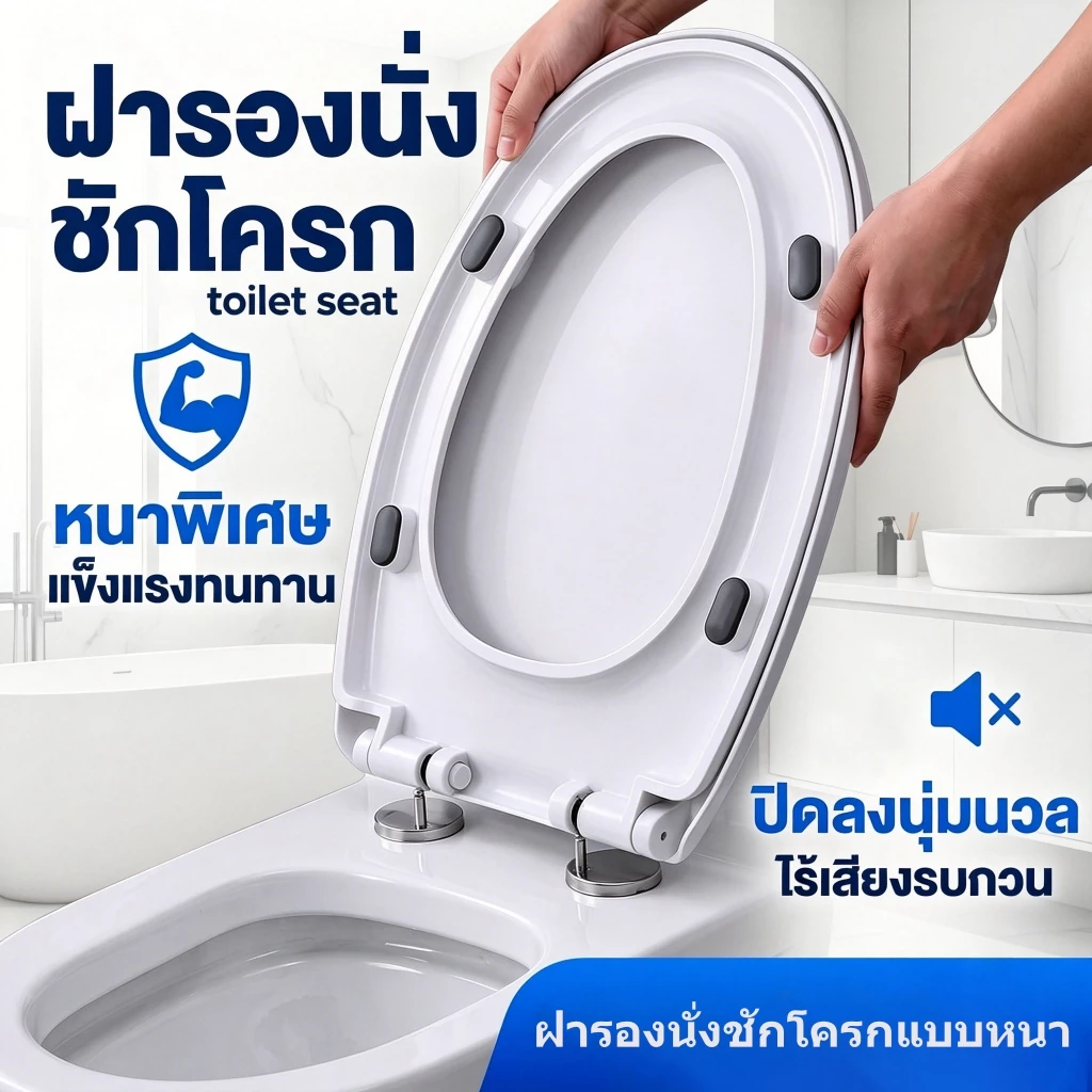 ฝารองนั่งชักโครก แบบหนา ปิดนุ่มนวล ติดตั้งง่าย ฝาชักโครกสากล รูปทรง ปิดนุ่มนวล เงียบสนิท ปิดนุ่มนวล U/V/O ใช้ได้กับทุกรุ่น
