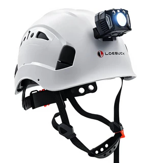 LOEBUCK หมวกนิรภัยอุตสาหกรรมพร้อมภาพ LED ไฟหน้าแบบชาร์จไฟได้, หมวกแข็ง ABS น้ําหนักเบาพร้อมที่บังแดดกันกระแทกสําหรับสถานที่ก่อสร้างกลางคืนตระเวน