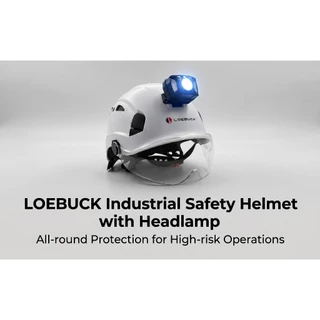 LOEBUCK หมวกนิรภัยอุตสาหกรรมพร้อมภาพ LED ไฟหน้าแบบชาร์จไฟได้, หมวกแข็ง ABS น้ําหนักเบาพร้อมที่บังแดดกันกระแทกสําหรับสถานที่ก่อสร้างกลางคืนตระเวน