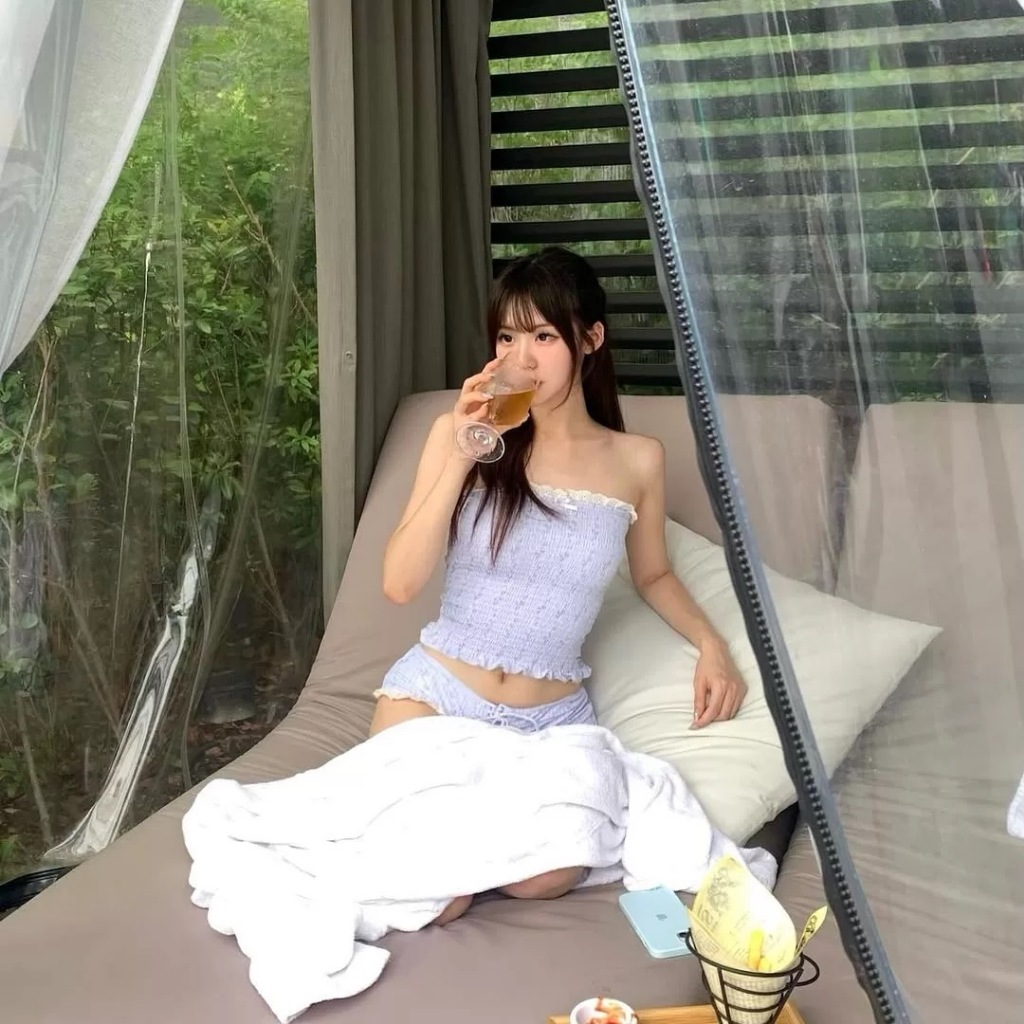 🤍ส่งไวจากไทย🤍ชุดว่ายน้ำทูพีซ บิกินี่เกาะอก ลายดอกไม้ แต่งขอบลูกไม้ สไตล์ Coquette Beach Bikini รูปที่ 3