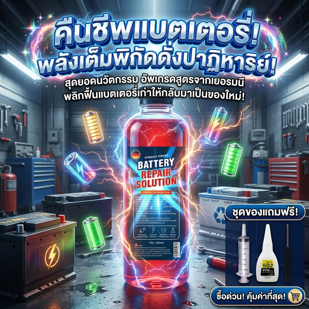 🔋 แบตเตอรี่ฟื้นคืนพลังเต็มร้อย 🔋  น้ำยาซ่อมแบตเตอรี่ ฟื้นฟูแบตเตอรี น้ำยาฟื้นฟูแบตเตอรี่รถยนต์ ฟื้นฟูความจุ ยืดอายุการใช้งาน น้ำยาฟื้นฟูแบต น้ำยาฟื้นฟูแบตเตอรี่ สารฟื้นฟูแบต