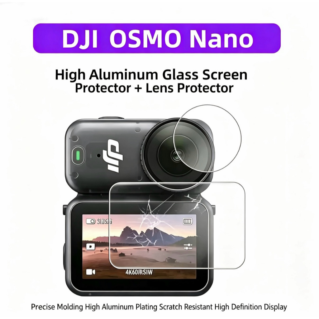 ฟิล์มกระจกนิรภัยหน้าจอ ฟิล์มเลนส์ป้องกันสำหรับ DJI OSMO Nano กระจกอะลูมิเนียมคุณภาพสูง ป้องกันรอยขีดข่วน ป้องกันการระเบิด อุปกรณ์เสริมกล้องแอ็คชัน