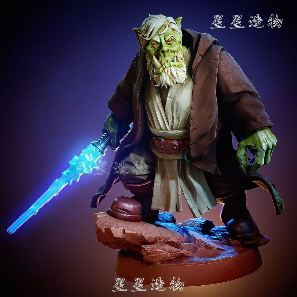 SK-Orc-Star Wars--- Master Yoda--ดาบแสง 3D การพิมพ์สีขาวรุ่นสงครามหมากรุก Light Curing รุ่น KCOT
