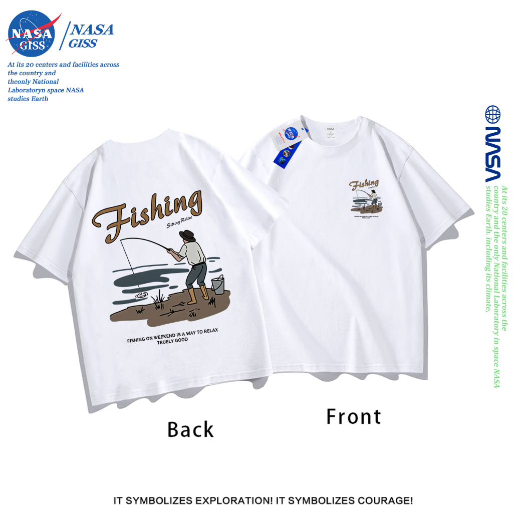 NASA เสื้อยืดชายหญิงแขนสั้น สไตล์ลำลอง summer ตกปลาสุดสัปดาห์ พิมพ์ลาย t-shirt แบบหลวม คอกลม ยับยากไม่ต้องรีด