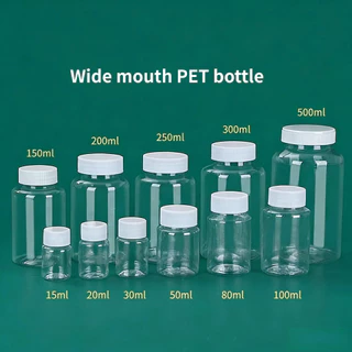 100pcs 15ml ~ 300ml ปากกว้างขวดยาพลาสติก Leakproof Clear PET Subpacking ขวดสําหรับผงแคปซูลตัวอย่าง Vial