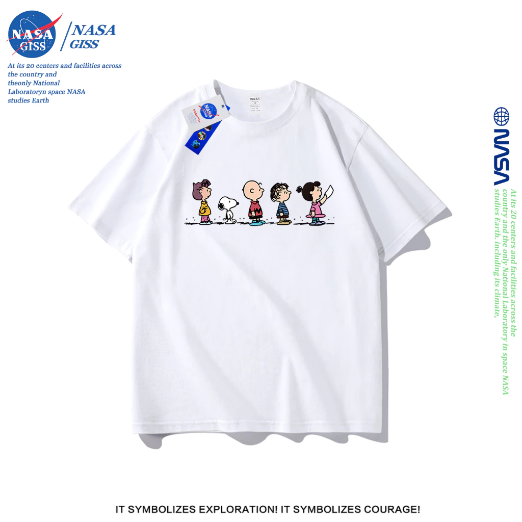 NASA เสื้อยืดชายหญิงแขนสั้น สไตล์ลำลอง summer สนูปปี้ พิมพ์ลาย t-shirt แบบหลวม คอกลม ยับยากไม่ต้องรีด