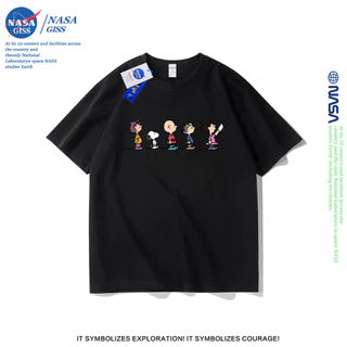 NASA เสื้อยืดชายหญิงแขนสั้น สไตล์ลำลอง summer สนูปปี้ พิมพ์ลาย t-shirt แบบหลวม คอกลม ยับยากไม่ต้องรีด