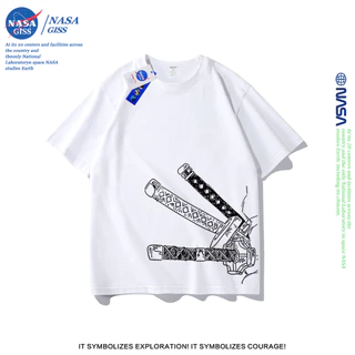 NASA เสื้อยืดชายหญิงแขนสั้น สตรีทฮิปฮอป summer มีดของเซารอน พิมพ์ลาย t-shirt คอกลม หลวมและระบายอากาศ ยับยากไม่ต้องรีด