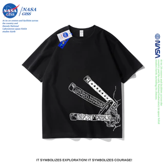 NASA เสื้อยืดชายหญิงแขนสั้น สตรีทฮิปฮอป summer มีดของเซารอน พิมพ์ลาย t-shirt คอกลม หลวมและระบายอากาศ ยับยากไม่ต้องรีด