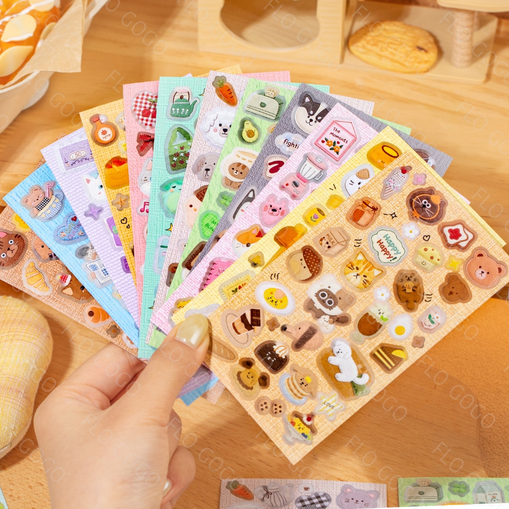 สมุดสติกเกอร์ Patchwork Cat Kiss Cut 20 แผ่น กระดาษอาร์ต Matte Soft Touch 12.3x7.1ซม. สำหรับ Planner Journal Flo gogo