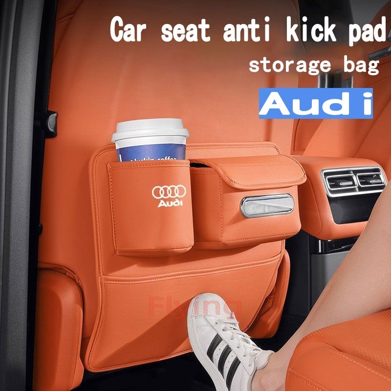 Audi Car seat back Storage Anti kick pad Car Storage ถ้วยผู้ถือกล่องกระดาษทิชชูหนังคุณภาพสูงป้องกันก