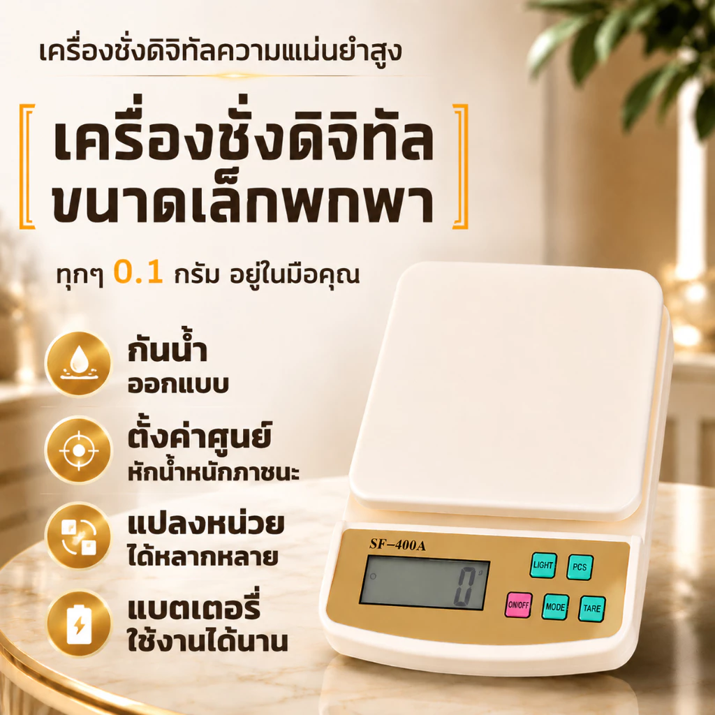เครื่องชั่งอาหารดิจิตอล 10kg หน้าจอ LCD ชั่งละเอียด เปลี่ยนหน่วยได้ K508