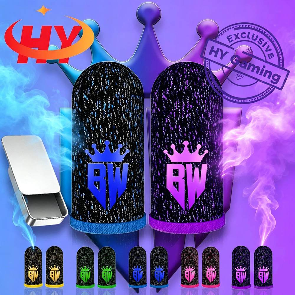 HYBW Gaming Finger Sleeves - ถุงมือนิ้วหัวแม่มือระบายอากาศสําหรับเกมมือถือ-กันลื่น, ผ้าใยเงินนําไฟฟ้า 0.3 มม. บางเฉียบ, เรียบและอย่างต่อเนื่อง