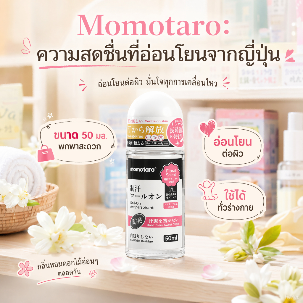 Momotaro โรลออนระงับกลิ่นกายโรลออนผู้หญิง ผู้ชาย ลดเหงื่อ กันกลิ่นกาย 24 ชั่วโมง แห้งเร็ว ไม่เหนียว ไม่เป็นคราบ ใช้ได้ทุกวัน 50ml