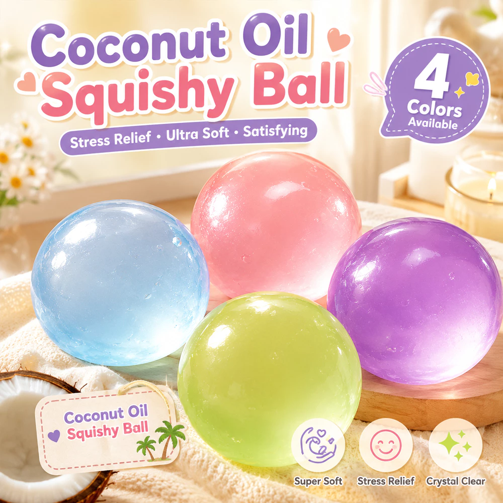 สต็อกพร้อม | ลูกบอลบีบคลายเครียด Coconut Oil Squishy Ball นุ่มพิเศษ ใสเหมือนคริสตัล เด้งช้า ของเล่นคลายเครียด ของเล่นบีบมือ ASMR
