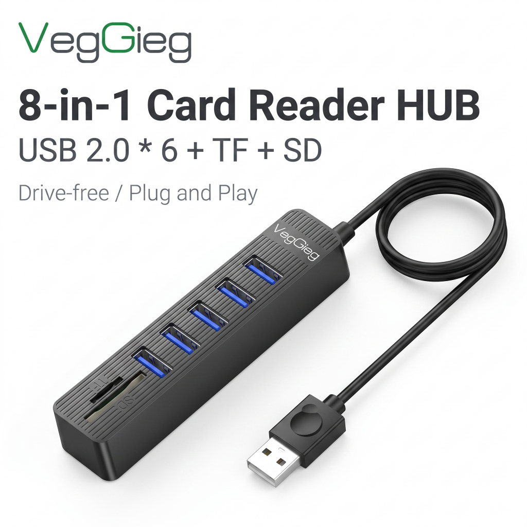 USB Splitter 5 ใน 1/8 ใน 1 พร้อม SD/TF Card Reader 3