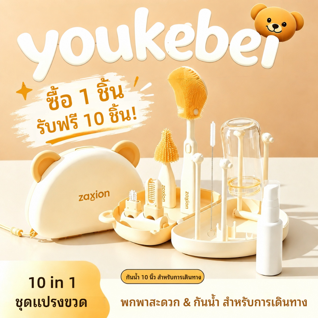 ชุดแปรงขวดนมแบบพกพา 10-in-1 ชั้นวางอบแห้งแบบเปิดประทุน BPA Free พร้อมส่ง แปรงล้างขวดนม ที่ล้างขวดนมเด็ก