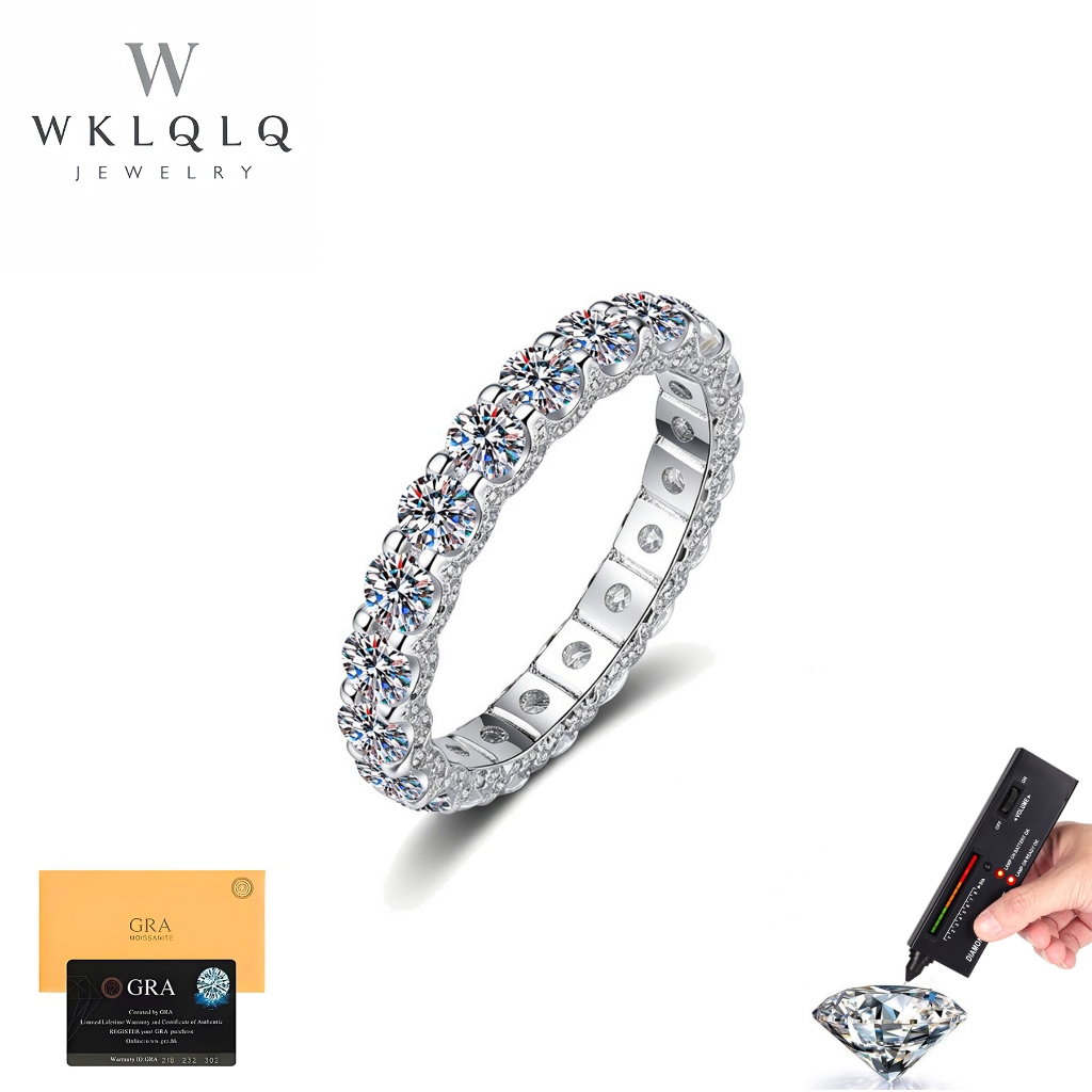WKLQLQ แหวนเงิน 925 ฝังโมissaniteเต็มวง ไม่หมอง ไม่แพ้ ของขวัญวันครบรอบคู่รัก