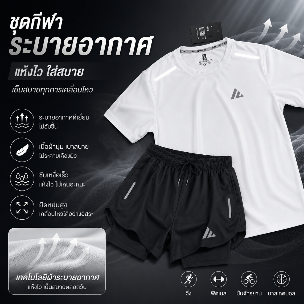 High-End Ice Feeling น้ําหนักเบาUnisexชุดวิ่งQuick-Drying Anti-Stickingแขนสั้นAnti-Flashingกางเกงขาสั้นกีฬาฤดูร้อนทุกวันCommuter Dual-ใช้กีฬากอล์ฟ