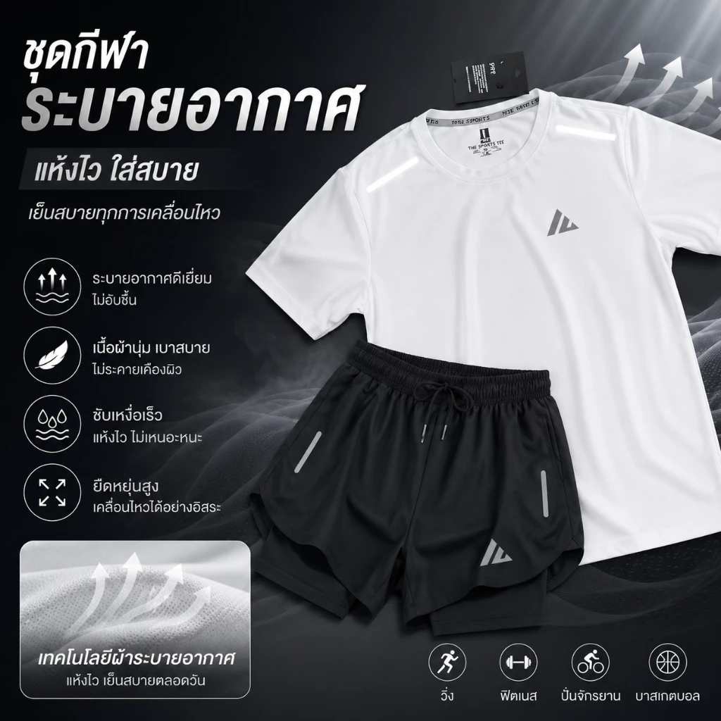 High-End Ice Feeling น้ําหนักเบาUnisexชุดวิ่งQuick-Drying Anti-Stickingแขนสั้นAnti-Flashingกางเกงขาสั้นกีฬาฤดูร้อนทุกวันCommuter Dual-ใช้กีฬากอล์ฟ