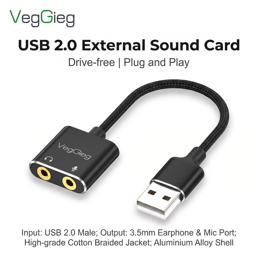 VegGieg ไดรฟ์ฟรี USB2.0/Type c การ์ดเสียงภายนอกเดสก์ท็อปโน้ตบุ๊ค Two-in-One ชุดหูฟังไมโครโฟนอะแดปเตอร์สายเกม Live HIFI ลดเสียงรบกวนตัวแปลงเสียง