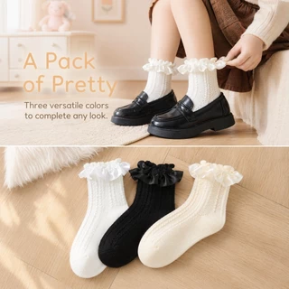 【BKK Delivery】ถุงเท้าเด็กผู้หญิงขอบลูกไม้ 3-12 ปี ผ้าคอมบ์คอตตอน รุ่นบางเบา ระบายอากาศดี สไตล์เจ้าหญิง