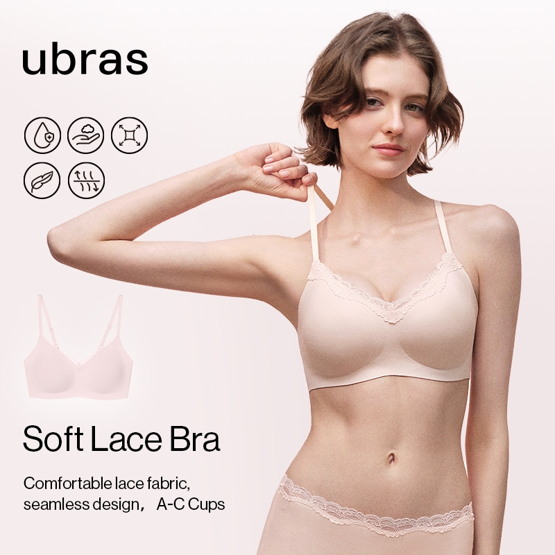 ubras 【Secondskin bra】【Soft Lace bra】 เสื้อชั้นในลูกไม้ ไร้โครง ฟรีไซส์ นุ่ม ระบายอากาศ ไร้รอย ไร้ตะเข็บ ใส่สบายทั้งวัน บราลูกไม้สวย ใส่ทำงานได้ — صورة 2