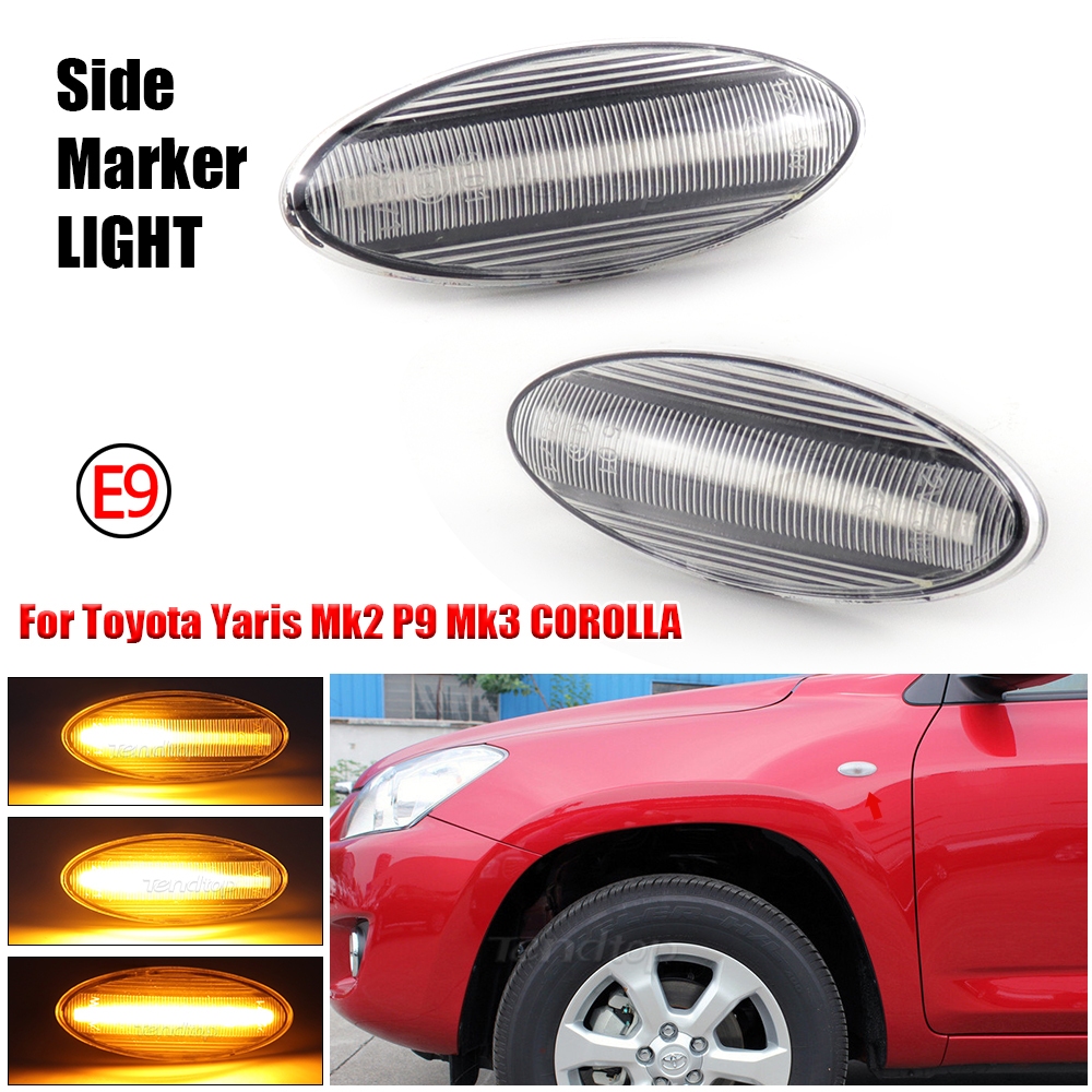 2 ชิ้น LED แบบไดนามิกไฟเลี้ยวด้านข้างสําหรับ For Toyota Yaris COROLLA Auris Mk1 E15 RAV4 Mk3 Mk2 P9