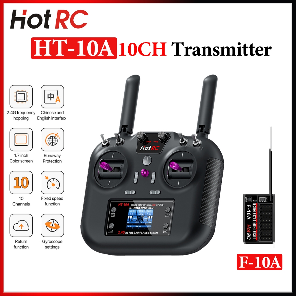 HotRC HT-10A เครื่องส่งสัญญาณ HT10A 2.4G 10CH ซ้าย/ขวามือ/วงจรคู่คันเร่งรีโมทคอนโทรล F10A สําหรับ RC