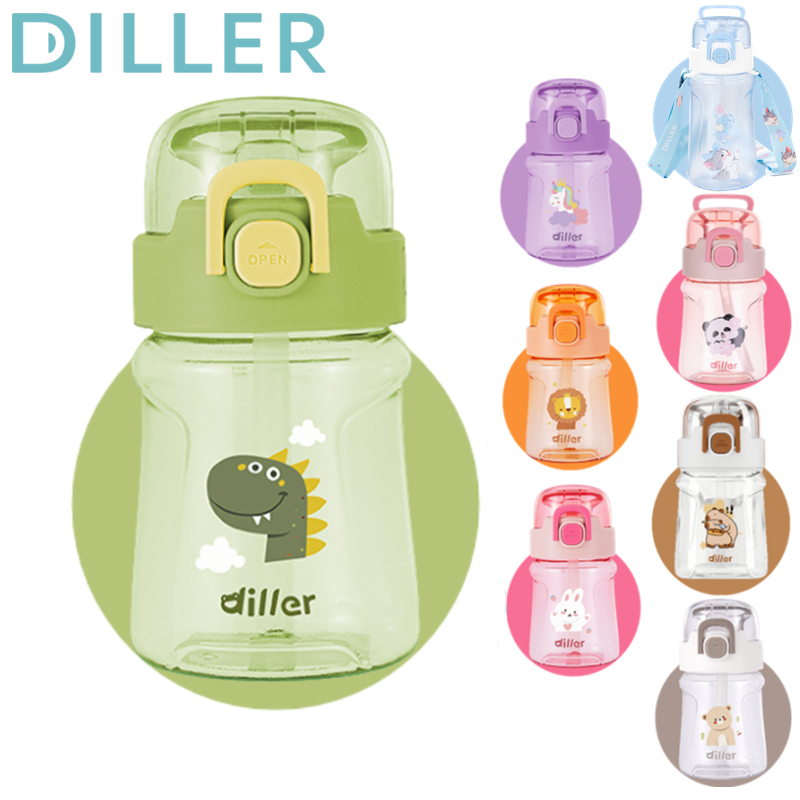 DILLER ขวดน้ําสําหรับเด็กขนาด 400 มล./550 มล. พร้อมหลอด Tritan ปราศจาก BPA ขวดดื่มสําหรับเล่นกีฬาและกิจกรรมกลางแจ้ง DB-007