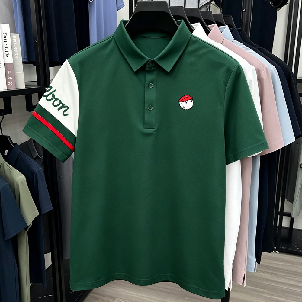 ฤดูร้อนรุ่นใหม่เสื้อผ้ากอล์ฟสําหรับผู้ชาย-คอวีแขนสั้นสบายและทันสมัยอเนกประสงค์ระบายอากาศคุณภาพสูงดูดซับความชื้นยืดหยุ่นกีฬาด้านบน