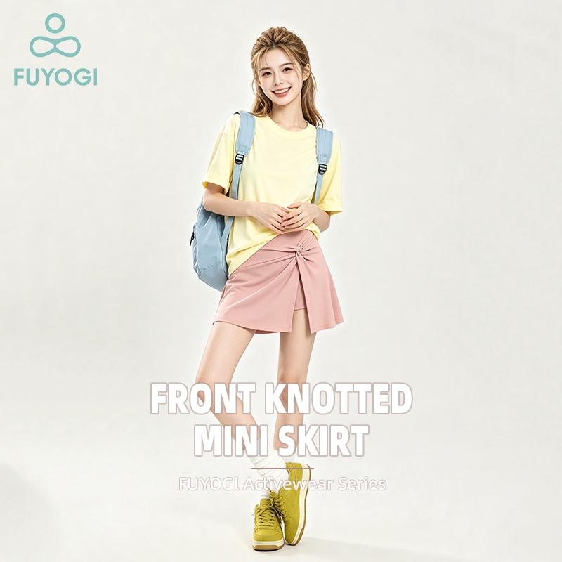 FUYOGI ผู้หญิงเอวสูงด้านหน้า Twisted กีฬา Skort Breathable Sweat Wicking เทนนิสกระโปรงด้านข้างกระเป๋า Anti Exposure ปลอมห่อกอล์ฟออกกําลังกายกระโปรงโยคะทุกวันชุดลําลอง