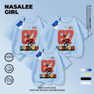 [จัดส่งในวันเดียวกัน] นาซ่า พ่อแม่ลูกสวมผ้าฝ้ายสีดําระบายอากาศรอบคอครอบครัวสามหลวมการ์ตูนน่ารักเสื้อยืดหมายเลข 67 พิมพ์รูปแบบครอบครัวพรรคเดินทางแขนสั