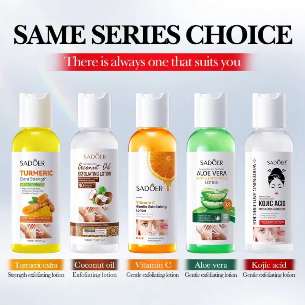 SADOER 5 ประเภท Gentle Exfoliating Lotion ขมิ้นมะพร้าว VC Aloe Kojic Acid Body Scrub Liquid